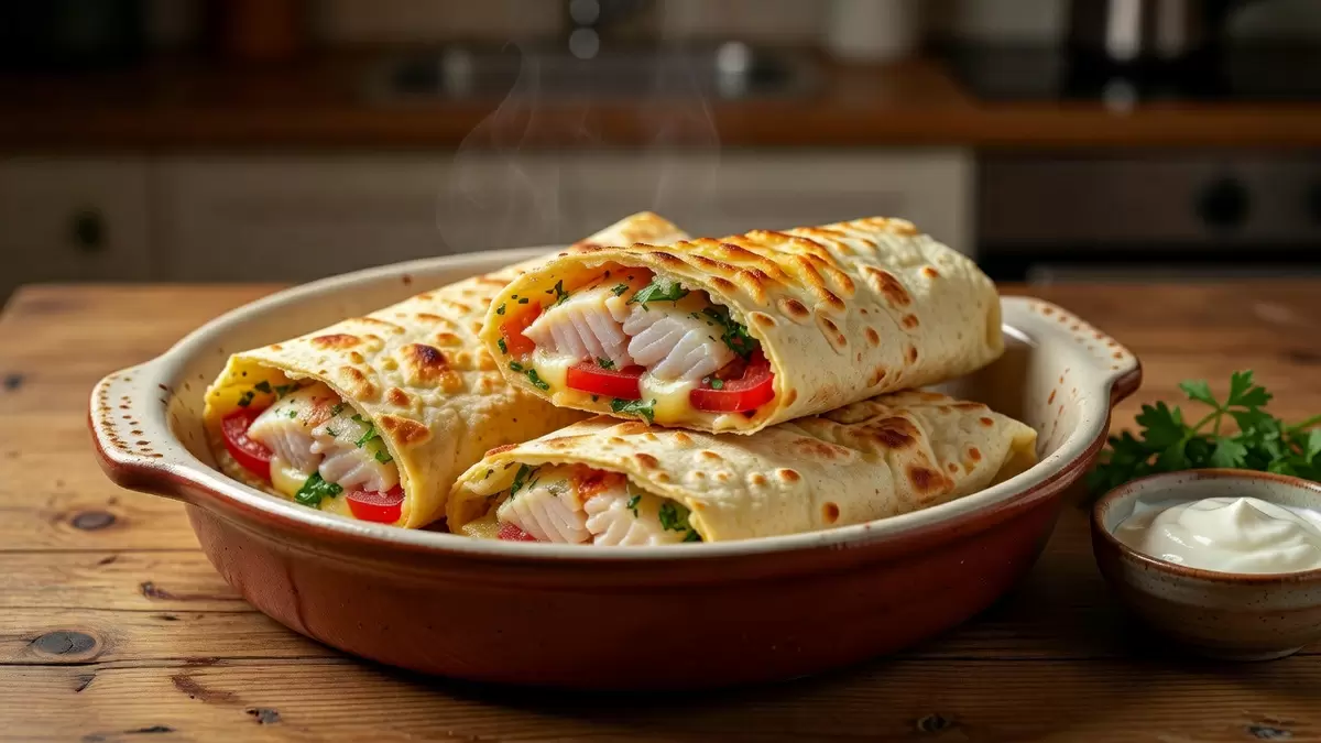 Рыбные конвертики в лаваше с горчичным соусом — просто, но эффектно